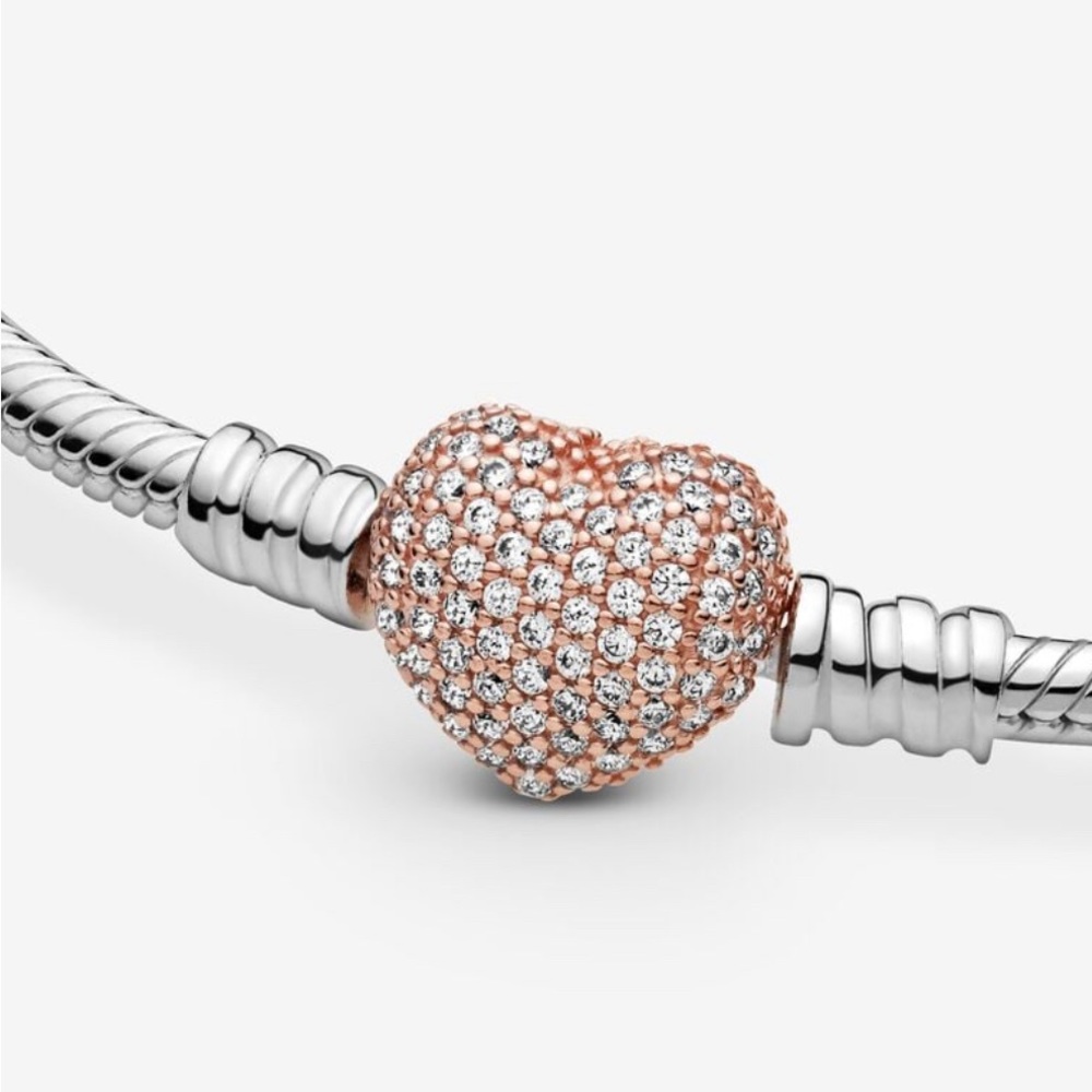 Pandora snake bracelet with pink pave heart clasp